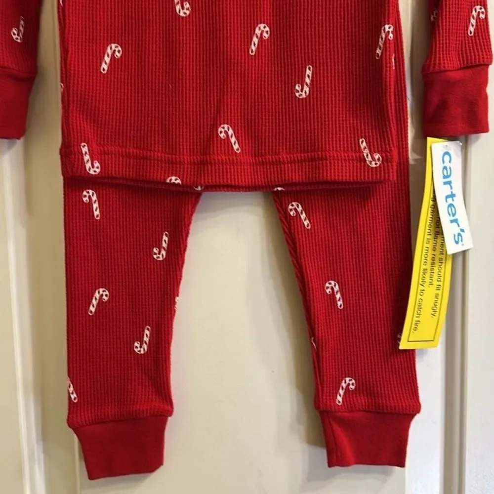 Carter’s Thermal Pajama Set NEW Red Candy Cane Christmas 2pc Set Size 24M